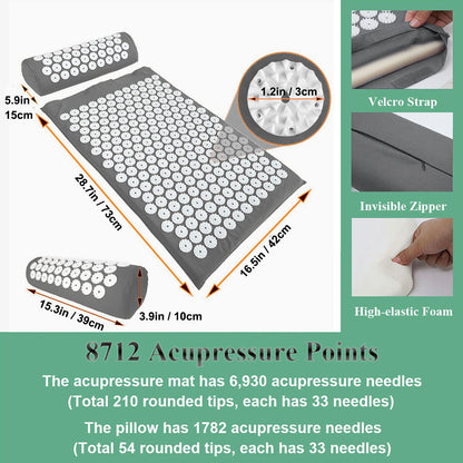 Acupressure Mat & Pillow Set with Bag - Large 28.7 x 16.5 in | Neck & Back Pain Relief