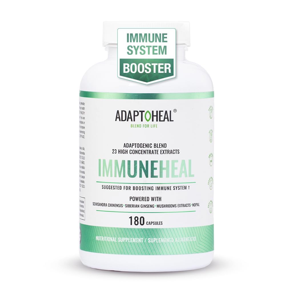 ADAPTOHEAL Immuneheal – Adaptogen & Immune Support Capsules with Schisandra, Ginseng & Mushroom Extract (180 Capsules)