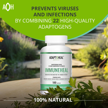 ADAPTOHEAL Immuneheal – Adaptogen & Immune Support Capsules with Schisandra, Ginseng & Mushroom Extract (180 Capsules)