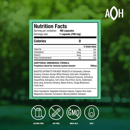 ADAPTOHEAL Immuneheal – Adaptogen & Immune Support Capsules with Schisandra, Ginseng & Mushroom Extract (180 Capsules)