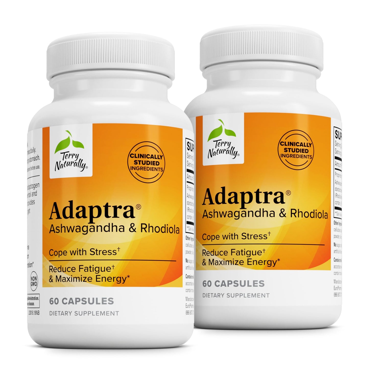 Terry Naturally Adaptra Adrenal Support - Ashwagandha & Rhodiola, 60 Capsules (Pack of 2)