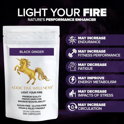Addictive Wellness Black Ginger Capsules 450mg – Kaempferia Parviflora for Energy, Endurance & Metabolism | 500 Count