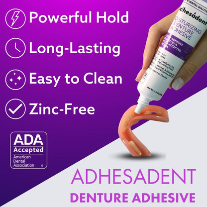 Adhesadent Moisturizing Denture Adhesive – Zinc-Free, ADA Approved, 2 Pack