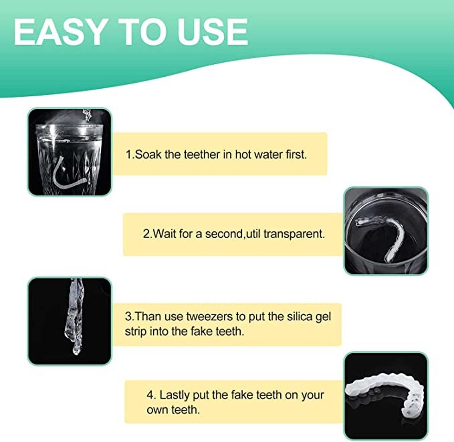 2 Pairs Temporary Smile Supports - Top & Bottom, Natural White, Comfortable