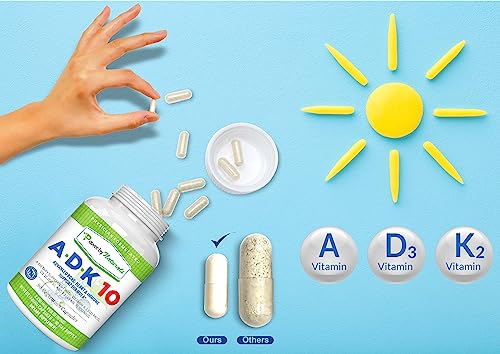 Power By Naturals ADK 10 Vitamin Supplement – A, D3 10,000 IU & K2 MK-7, 90 Capsules (3-Month Supply)