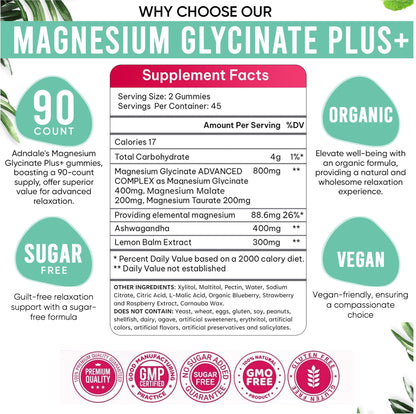 Adndale 90 ct Magnesium Glycinate Gummies with Ashwagandha & Taurate – Sugar-Free