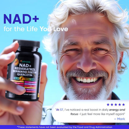 Adndale NAD Supplement – Longevity Formula with NAD+, Trans-Resveratrol, Berberine, Quercetin, 180 Capsules