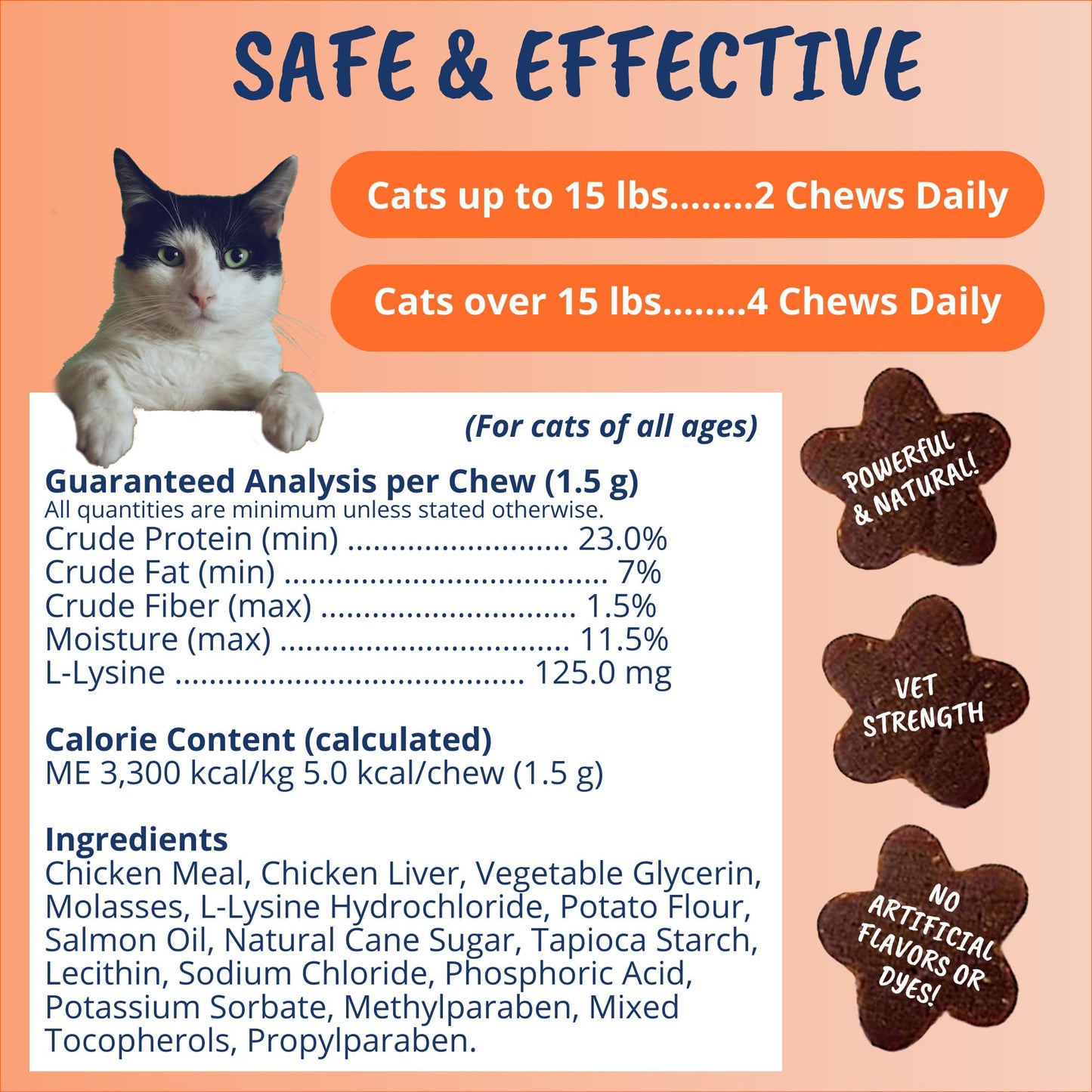 Under the Weather Pet Daily Cat L-Lysine | Immune Support & Respiratory Health | 60 Star Shaped Soft Chews