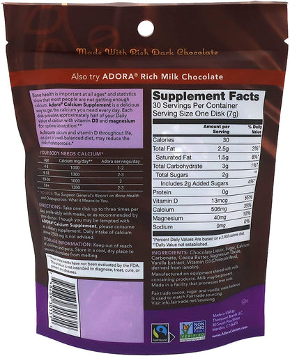 Adora Calcium Supplement Dark Chocolate – 30 ct (Pack of 6)
