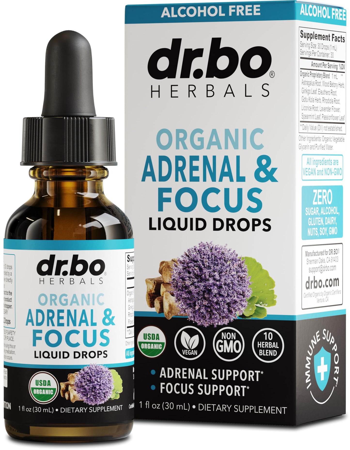 Adrenal Support Liquid Drops – Organic Adaptogens for Focus & Calm (1oz)