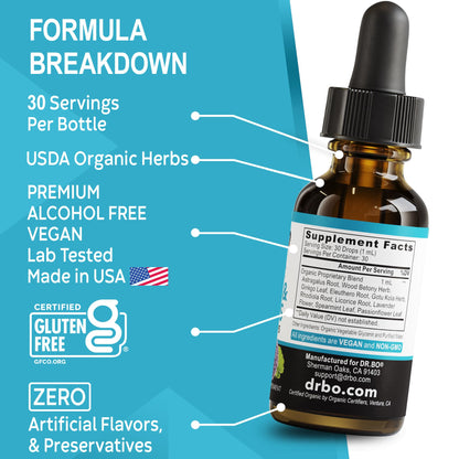 Adrenal Support Liquid Drops – Organic Adaptogens for Focus & Calm (1oz)