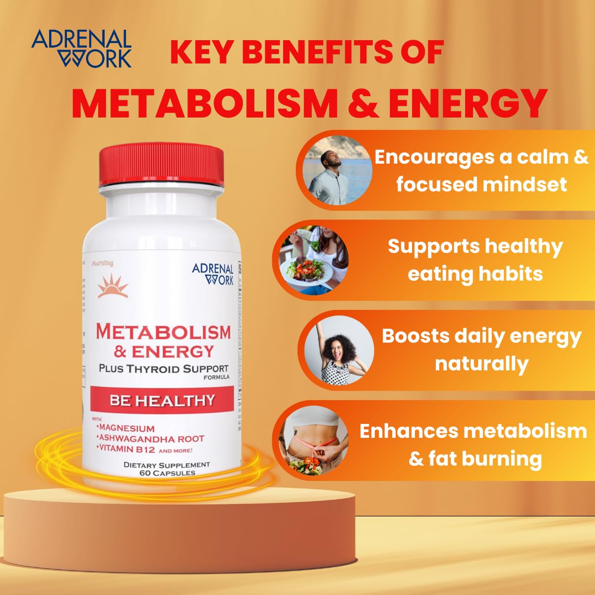 Adrenalwork Adrenal Support & Energy – Ashwagandha Capsules for Mood, Focus & Metabolism (60 Capsules)