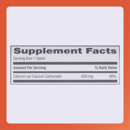 Rugby 600 mg Calcium Tablets - Calcium Supplement - 60 Count (1 Pack)