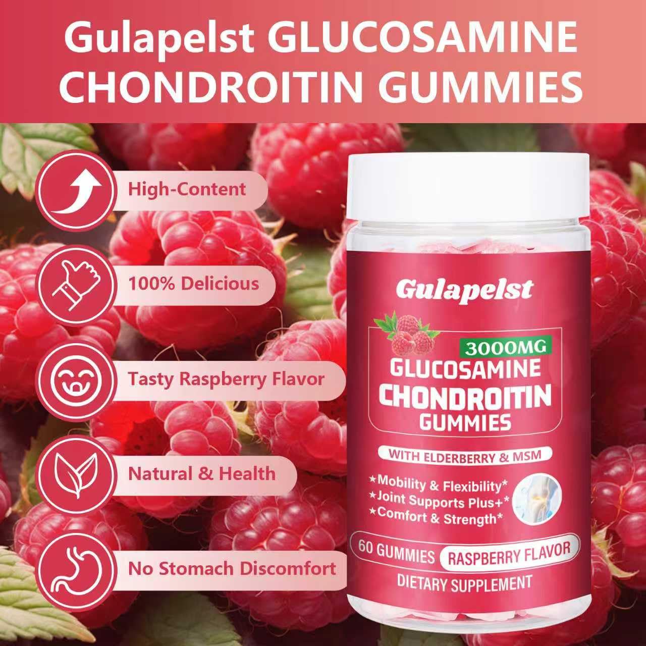 1 Pack 3000MG Glucosamine Chondroitin Gummies – Extra Strength Joint Health, MSM & Elderberry | 60 Gummies