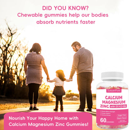 Sugar Free Calcium Magnesium Zinc Gummies with Vitamin D3 C B6 K2 – 600mg Calcium, 300mg Magnesium (60 Count)