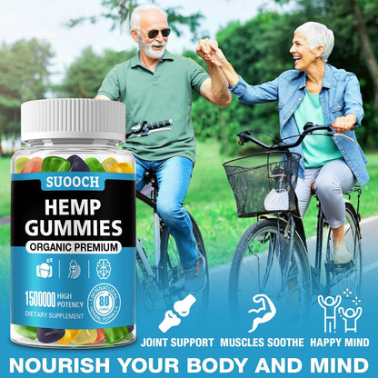 SUOOCH 4 Packs Natural Hemp Gummies | High-Potency Hemp Oil Extract | Gluten-Free Gummies for Adults