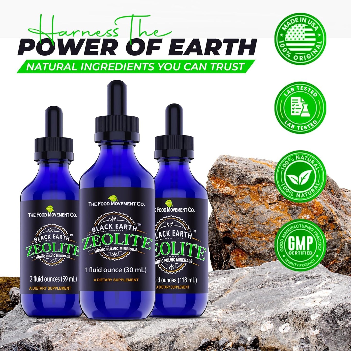 Black Earth Zeolite with Fulvic Acids & Trace Minerals — Liquid Drops (2 oz) for Detox, Gut Health & Immune Support | THE FOOD MOVEMENT CO.