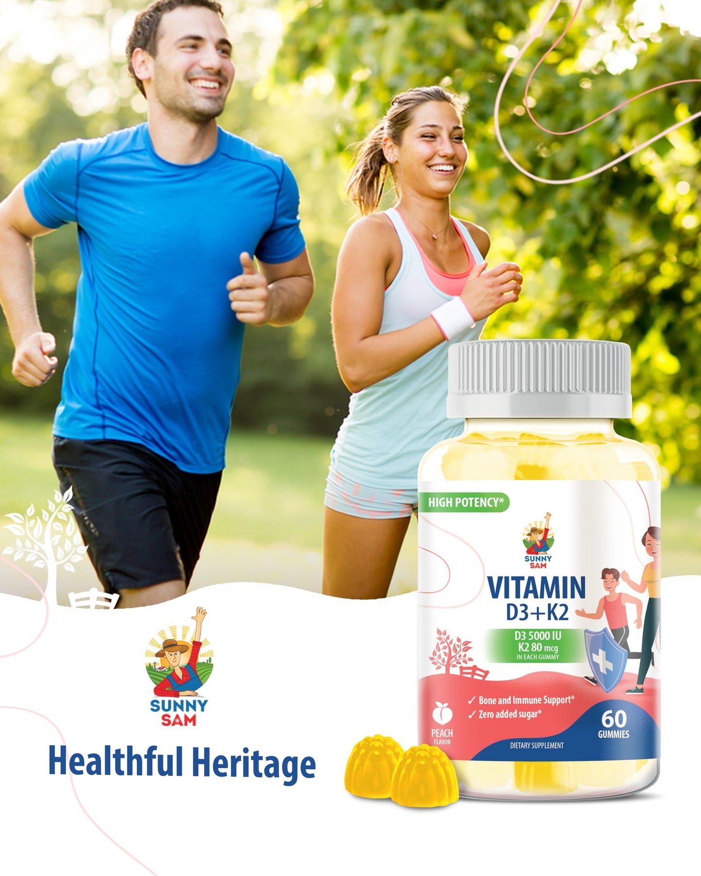 Sugar-Free Vitamin D3 K2 Gummies 5000 IU – Immune & Bone Support for Adults | Vegan, Halal, Gluten-Free