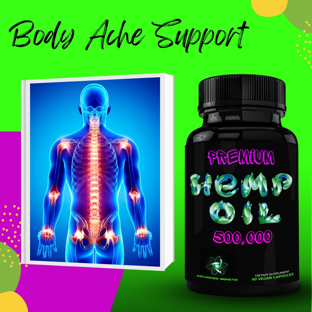 Advanced Bionetix True Hemp Oil 500,00 – Hemp Oil Capsules for Body Aches, Calm & Mood Support