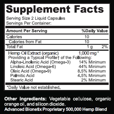 Advanced Bionetix True Hemp Oil 500,00 – Hemp Oil Capsules for Body Aches, Calm & Mood Support
