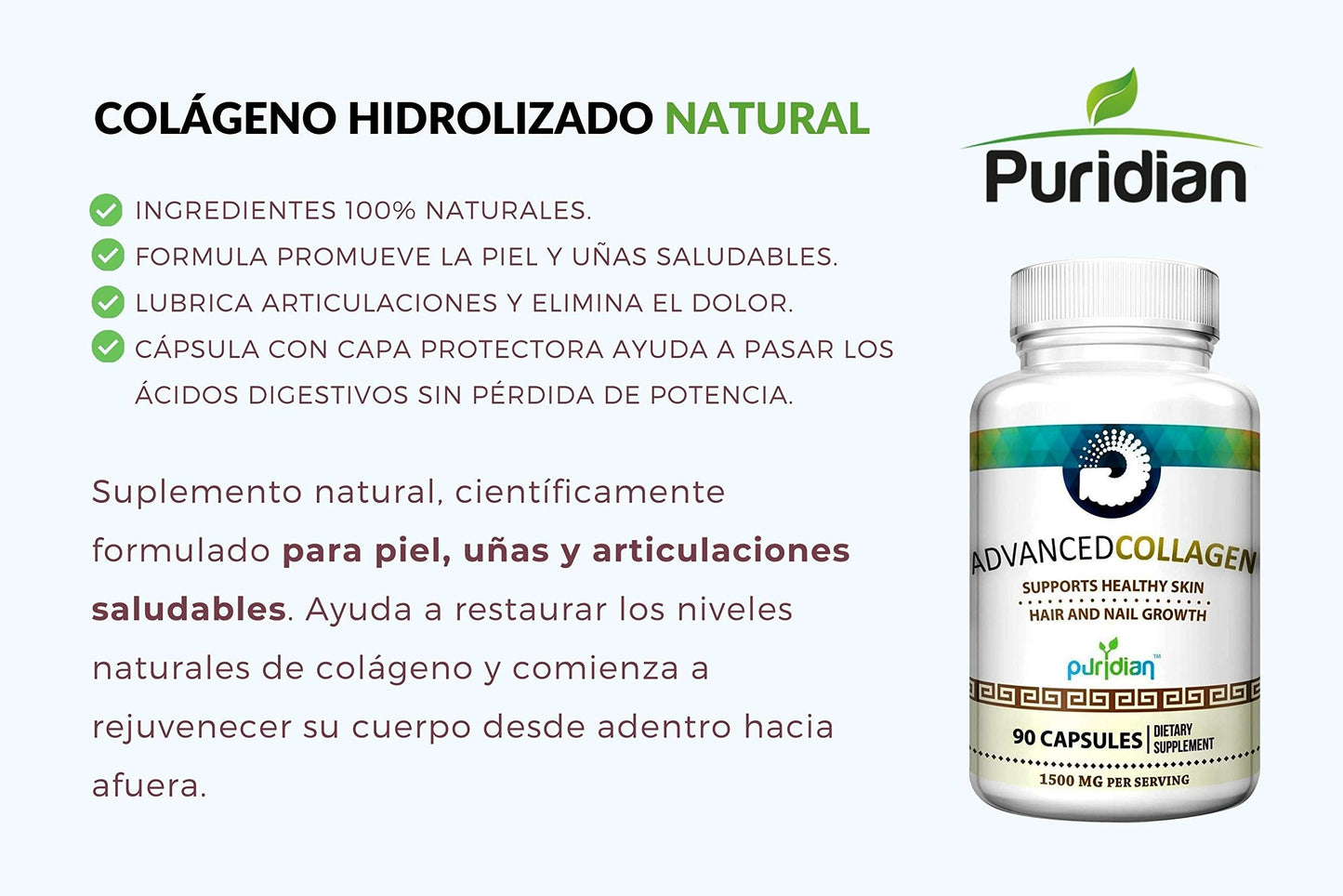 Advanced Collagen+ for Women – 90 Capsules (1500mg) Hydrolyzed Collagen for Skin, Hair & Nails