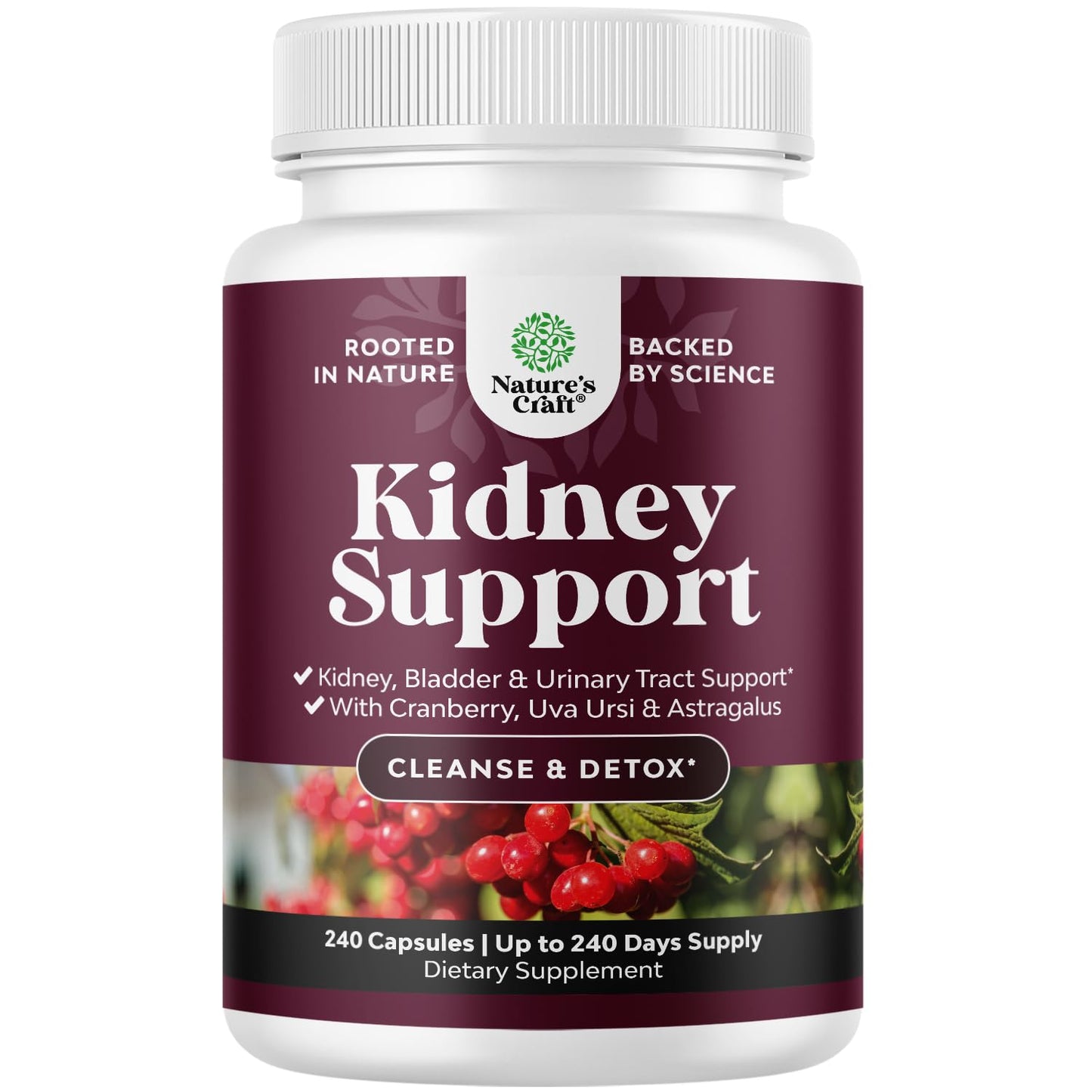 Nature's Craft Advanced Kidney Support Supplement – Kidney Cleanse Detox & Repair Capsules with Cranberry, Uva Ursi & Astragalus – Urinary Tract Health, 240 Caps