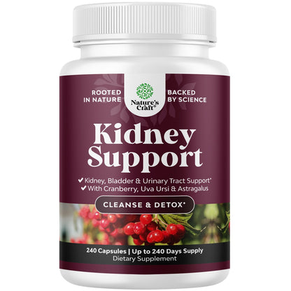 Nature's Craft Advanced Kidney Support Supplement – Kidney Cleanse Detox & Repair Capsules with Cranberry, Uva Ursi & Astragalus – Urinary Tract Health, 240 Caps