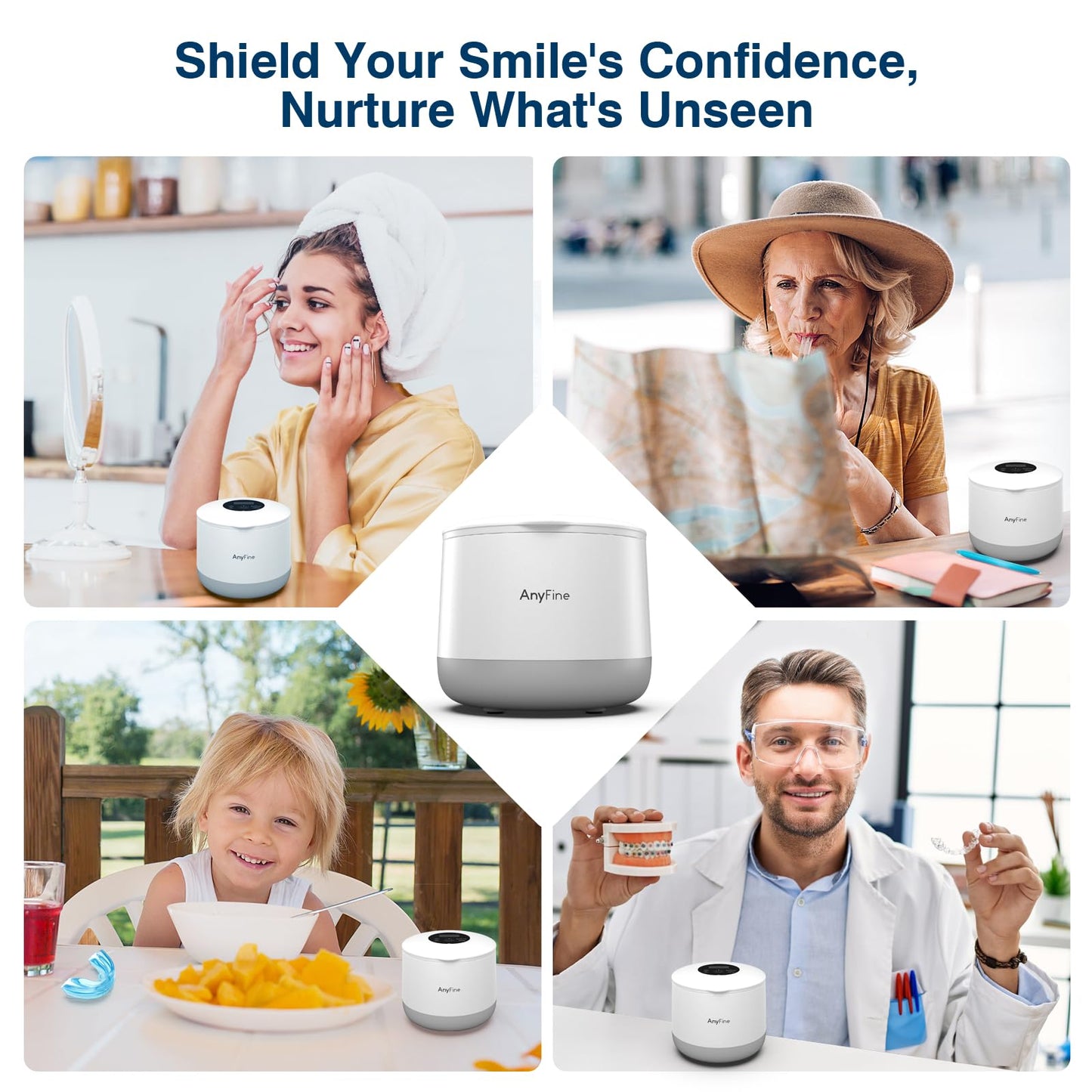 Advanced Ultrasonic Retainer Cleaner Machine for Dentures, Mouth Guards, Braces, Toothbrush Heads, Jewelry, 45kHz Triple-Phase Purification System, 4 Modes for Multiple Dental Appliances