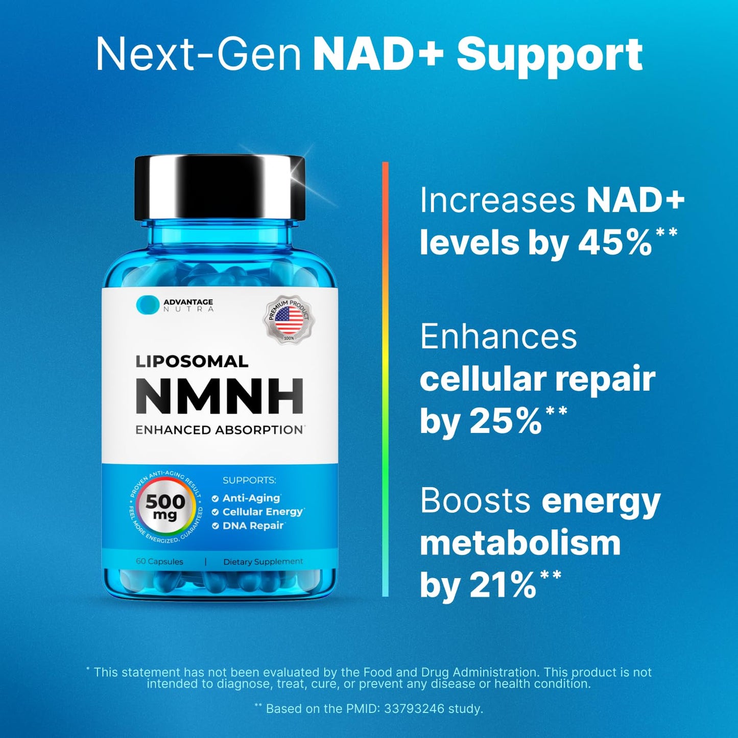 AdvantageNutra Liposomal NMNH 500mg – NAD+ Boost, Energy & Focus | 60 Capsules (2 Packs)
