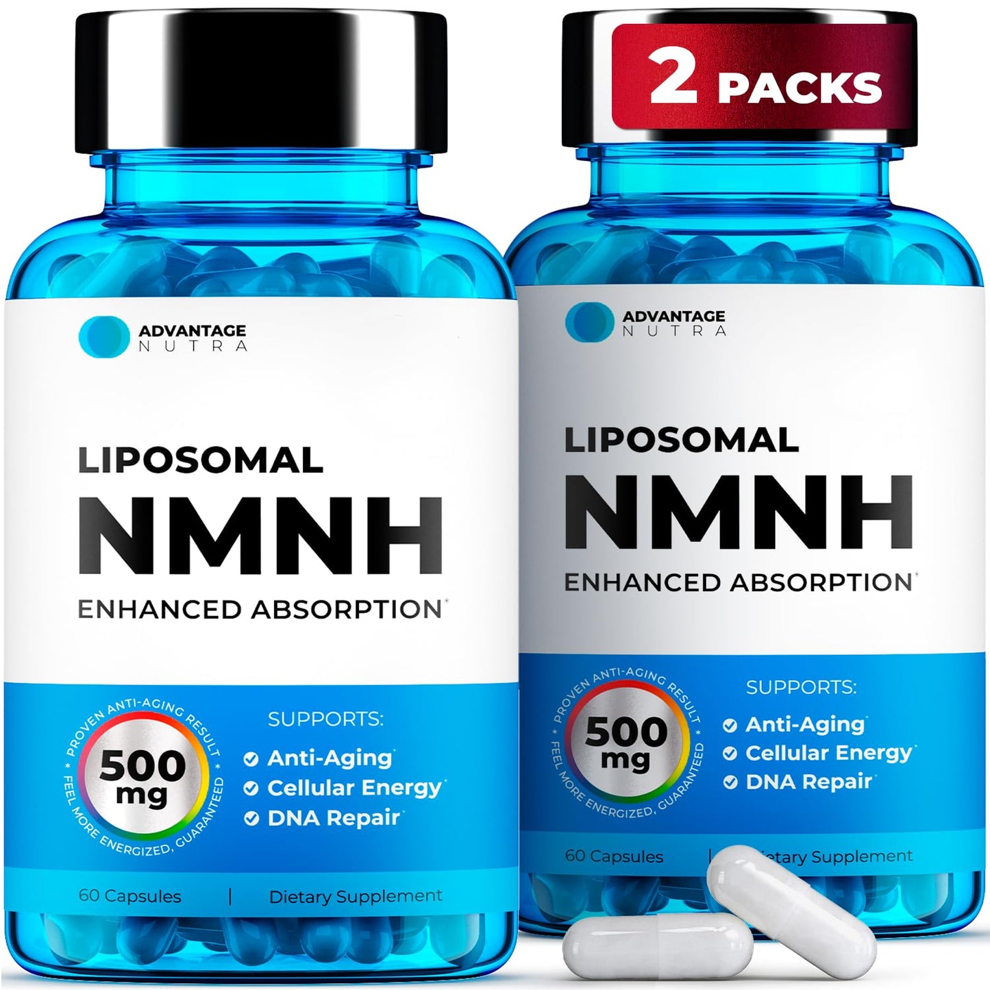 AdvantageNutra Liposomal NMNH 500mg – NAD+ Boost, Energy & Focus | 60 Capsules (2 Packs)