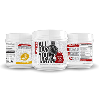 5% Nutrition Rich Piana AllDayYouMay BCAA Powder – Premium Intra & Post Workout Aminos, Mango Pineapple (16.93 oz, 30 Servings)