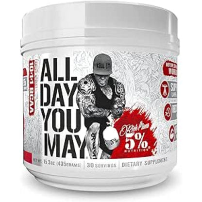 5% Nutrition Rich Piana AllDayYouMay BCAA Powder – Intra & Post-Workout Aminos, Hydration, Endurance (Fruit Punch) 16.93 oz