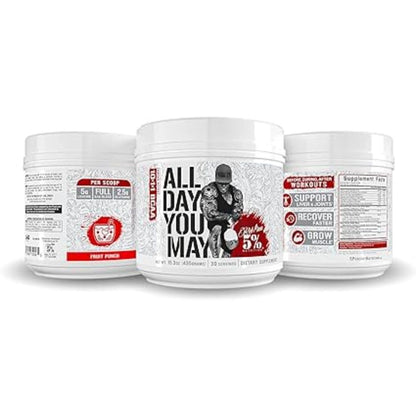 5% Nutrition Rich Piana AllDayYouMay BCAA Powder – Intra & Post-Workout Aminos, Hydration, Endurance (Fruit Punch) 16.93 oz