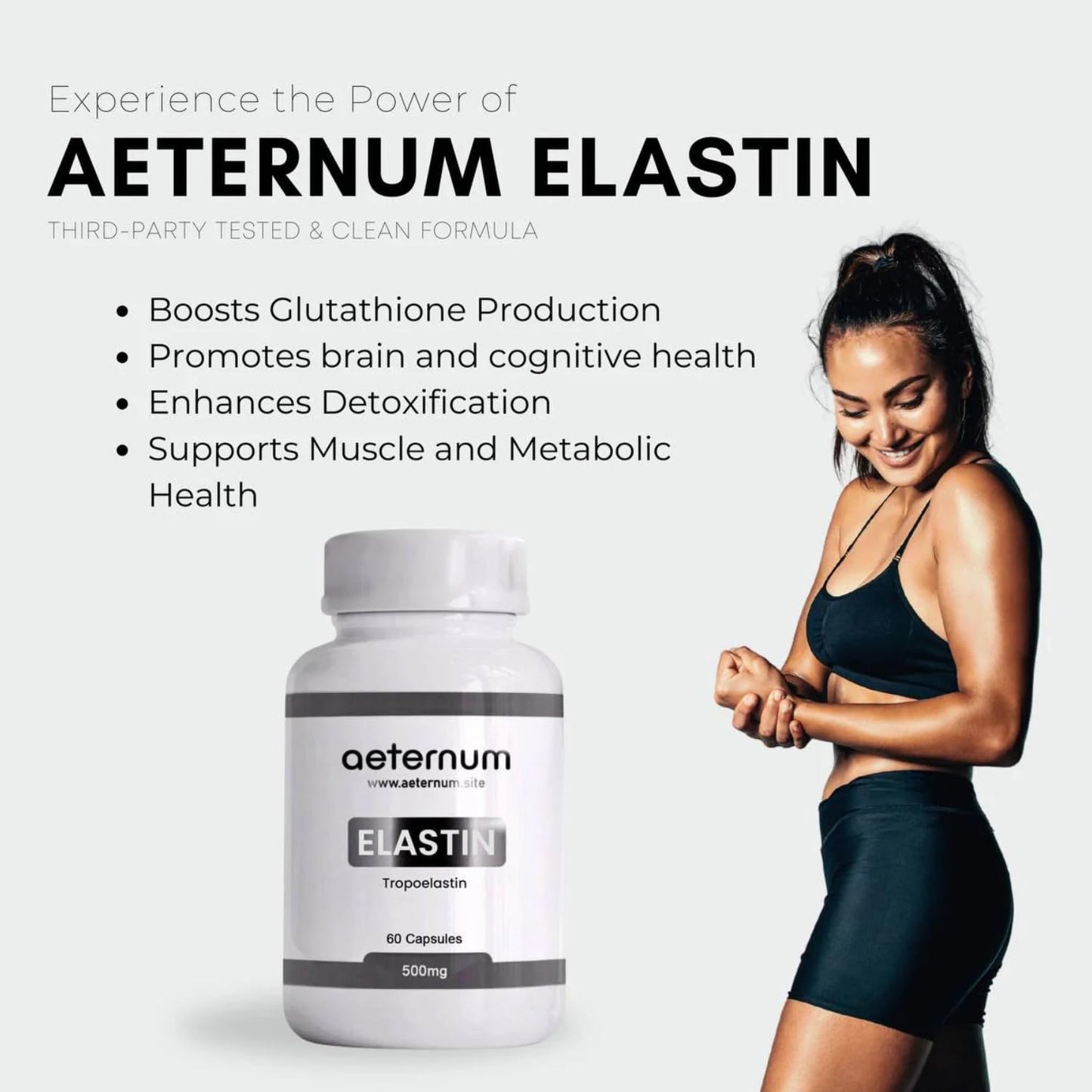 Aeternum Elastin 500mg Capsules – 180 Count | Marine Elastin for Skin Elasticity