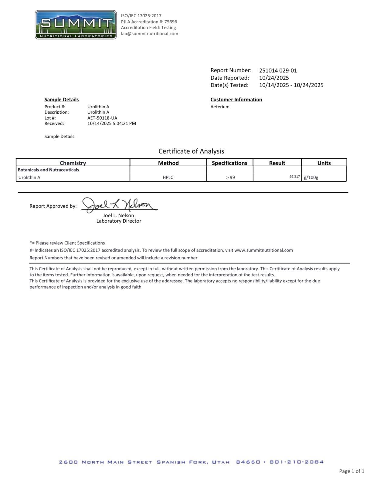 Aeternum Urolithin A UA 30g Powder