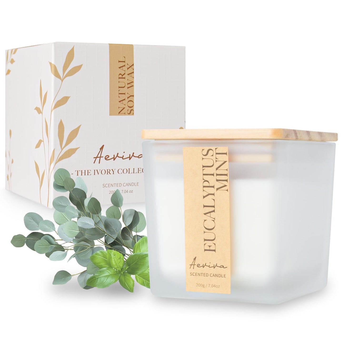 Aeviva Eucalyptus Mint Scented Candle – 7.04oz, 40 Hour Burn, Natural Soy Wax, Wood Wick