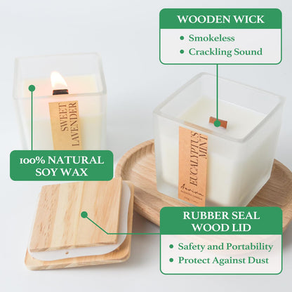 Aeviva Eucalyptus Mint Scented Candle – 7.04oz, 40 Hour Burn, Natural Soy Wax, Wood Wick