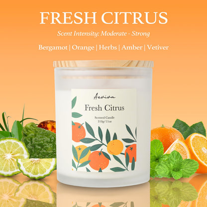 Aeviva Fresh Citrus Scented Candle – 11oz Soy Wax, 60h Burn