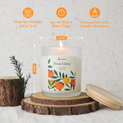 Aeviva Fresh Citrus Scented Candle – 11oz Soy Wax, 60h Burn