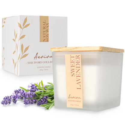Aeviva Lavender Scented Candle | 7.04 oz Soy Wax, Wooden Wick, 45 Hour Burn