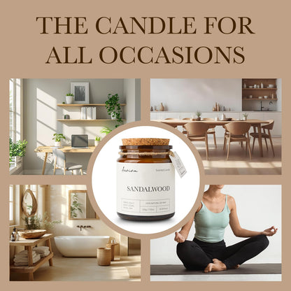 Aeviva Scented Candle – Sandalwood, 7.05 oz, Natural Soy Wax, Wooden Wick, Amber Jar Gift