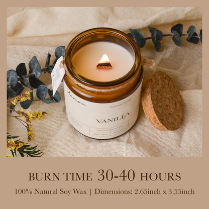 Aeviva Vanilla Scented Candle – Soy Wax, Double Wood Wick, Amber Jar