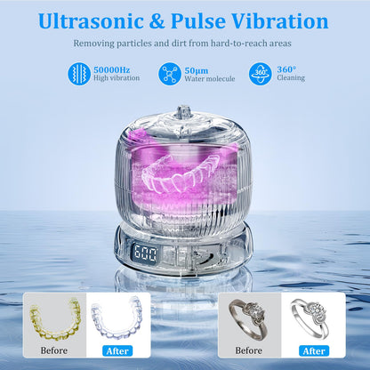 50kHz Ultrasonic Retainer Cleaner – Travel & Home, Portable Denture Cleaner