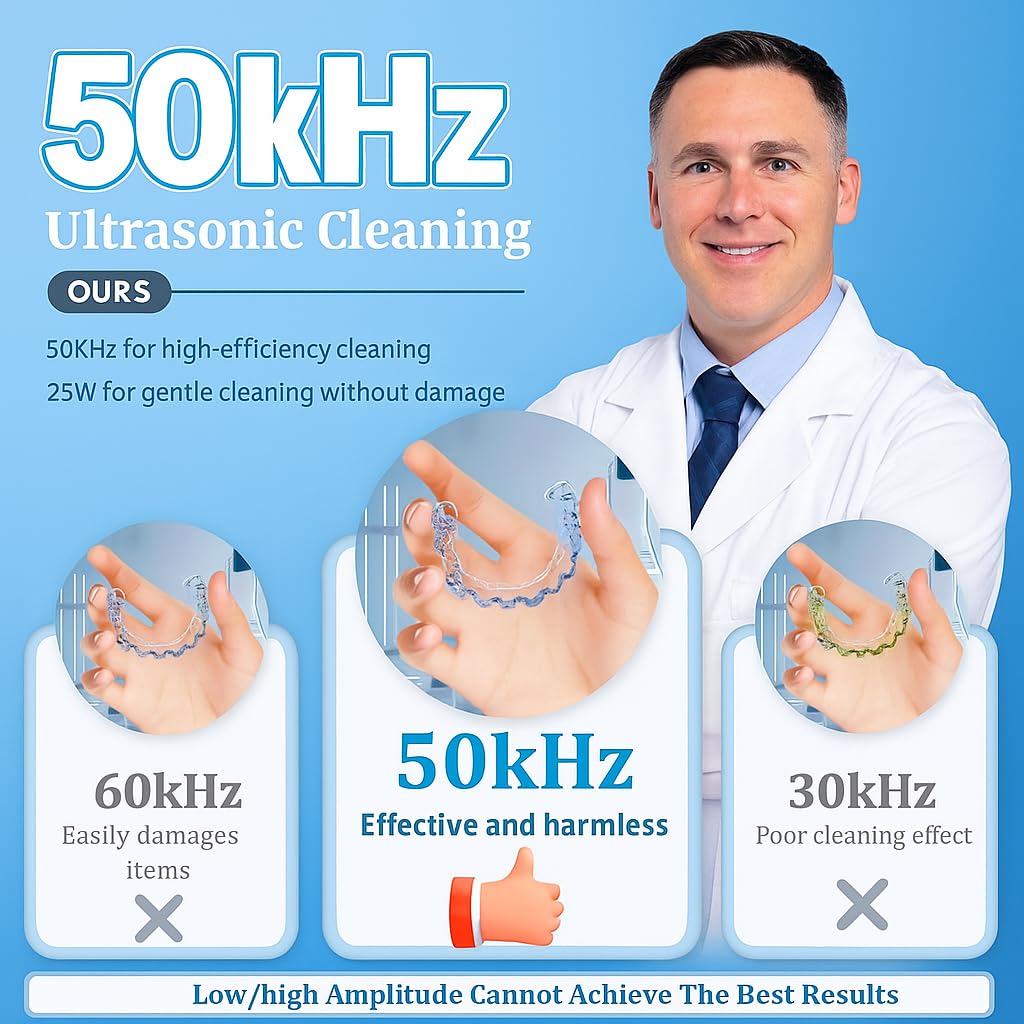 50kHz Ultrasonic Retainer Cleaner – Travel & Home, Portable Denture Cleaner