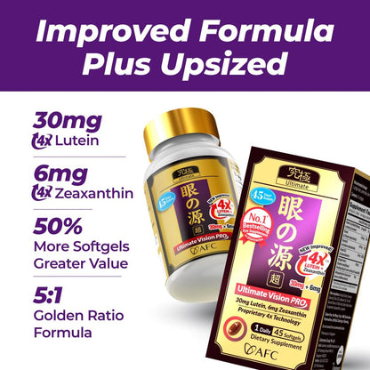 AFC Japan Ultimate Vision PRO – Eye Health Vitamins (Lutein 4X, Zeaxanthin) – 3x45 Softgels