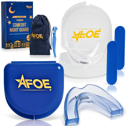 2-Pack Dual-Mold Bruxism Night Guards – Clear & Blue, TMJ Relief | BPA & Latex-Free | AFOE