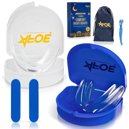2-Pack Dual-Mold Bruxism Night Guards – Clear & Blue, TMJ Relief | BPA & Latex-Free | AFOE