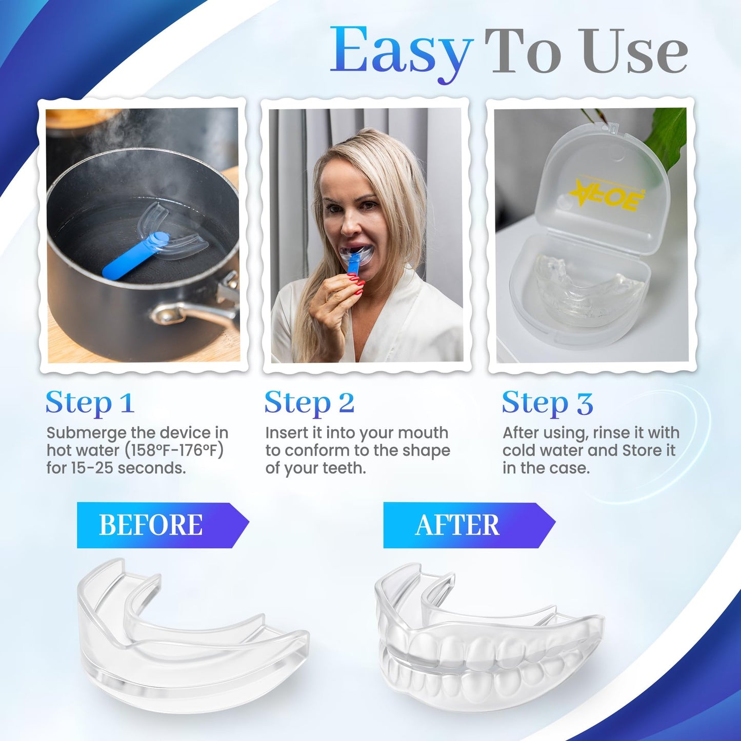 2-Pack Dual-Mold Bruxism Night Guards – Clear & Blue, TMJ Relief | BPA & Latex-Free | AFOE