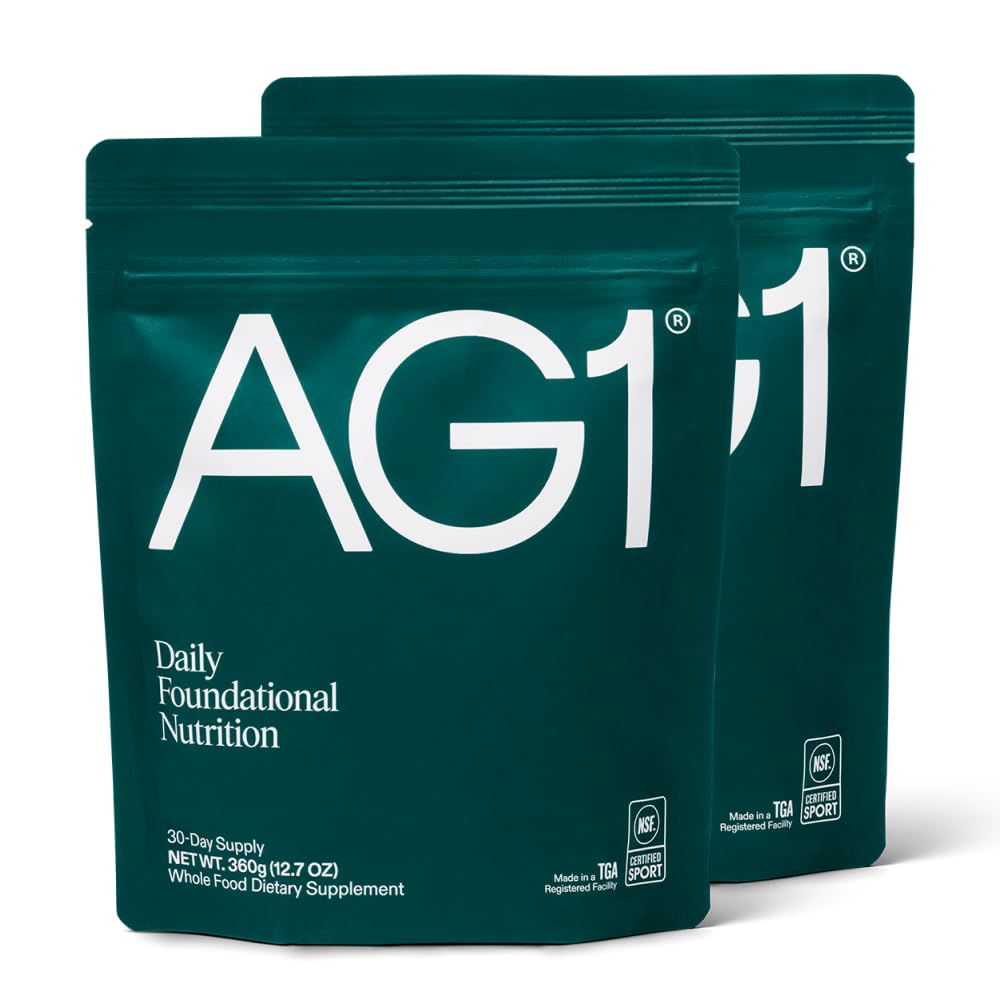 AG1 Greens Powder Supplement – Gut Health, Multivitamin & Probiotic | Gluten Free, Vegan, Keto | 2 Pack (30 Servings)