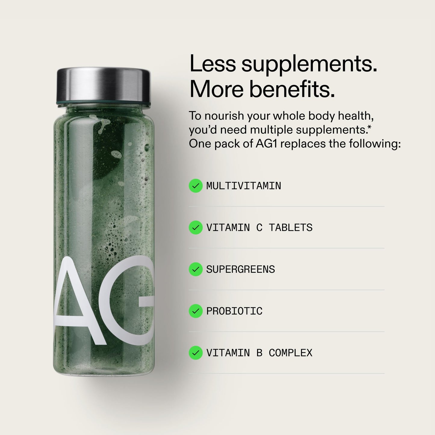 AG1 Greens Powder Refill Pouch – 75 Vitamins, Multivitamin & Probiotic | Gut Health